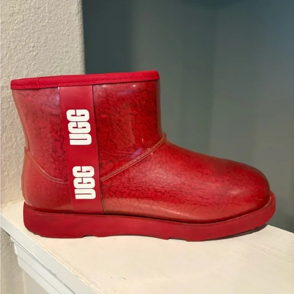 UGG Big Kids Classic Clear Mini II Rain Boot Samba Red Big Kid Size 5/Women 6.5 - Picture 5 of 9